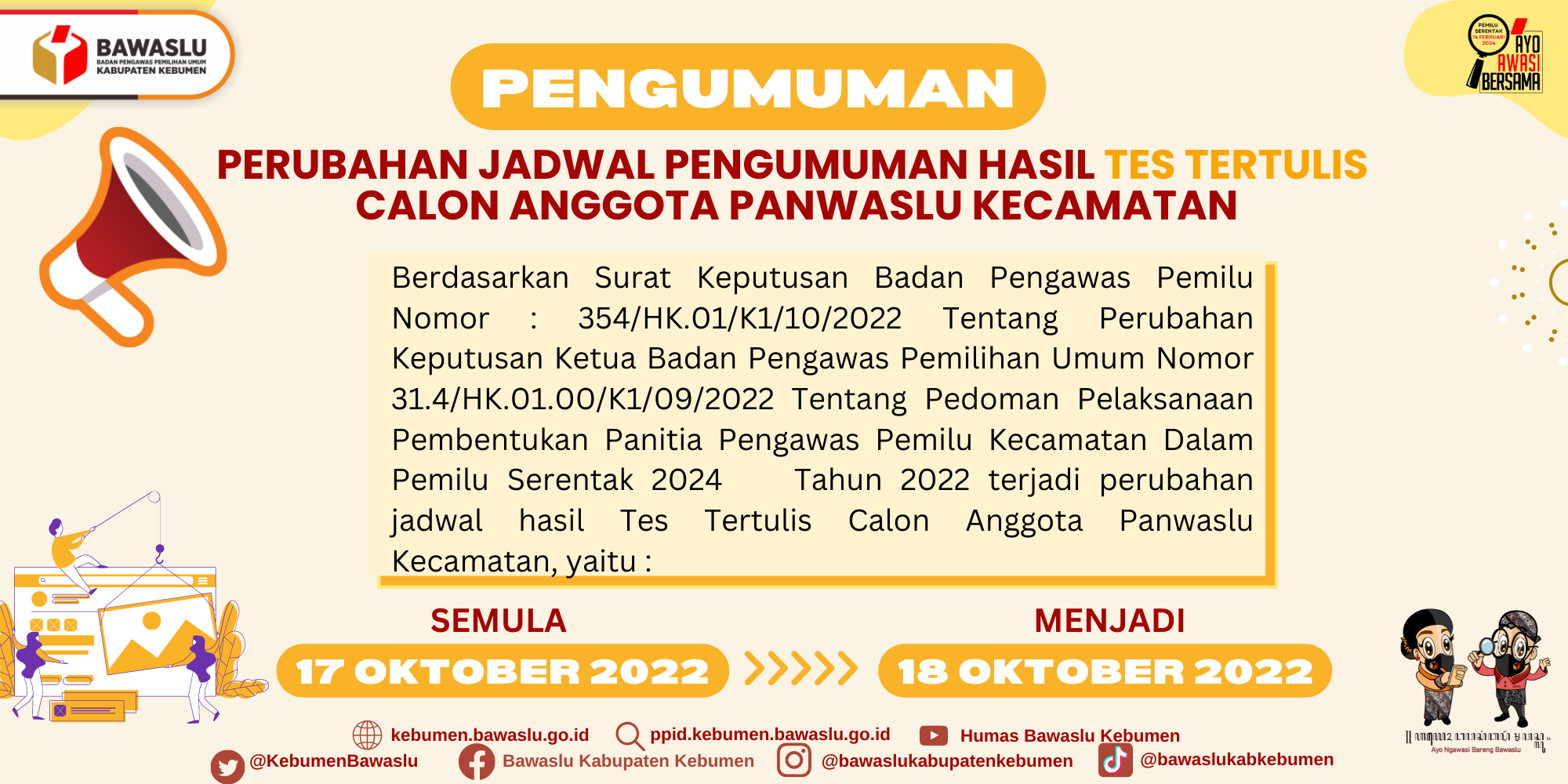 Perubahan Jadwal Pembentukan Panwascam Pemilu Serentak 2024