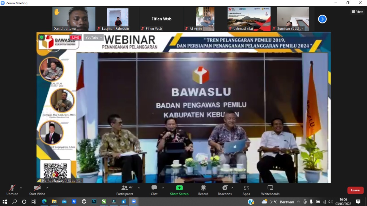 <strong>Hadapi Pemilu 2024, Bawaslu Kebumen Gelar Webinar Penanganan Pelanggaran</strong>