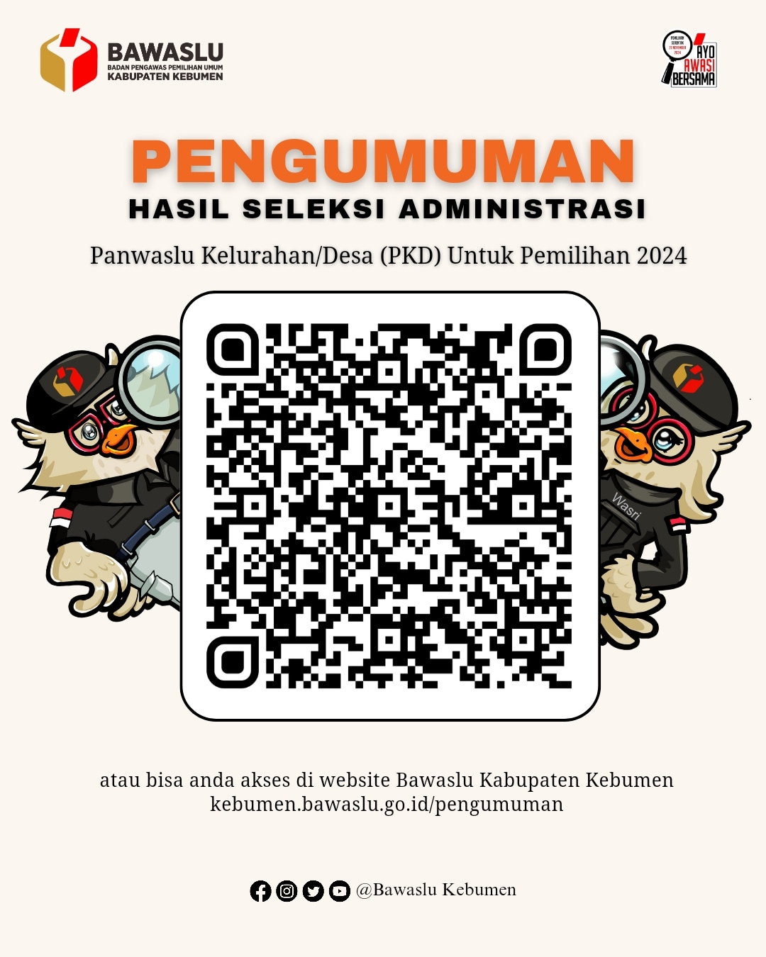 Pengumuman Hasil Seleksi Administrasi Panwaslu Kelurahan/Desa Kebumen: Peserta Siap Masuki Tahap Tes Wawancara