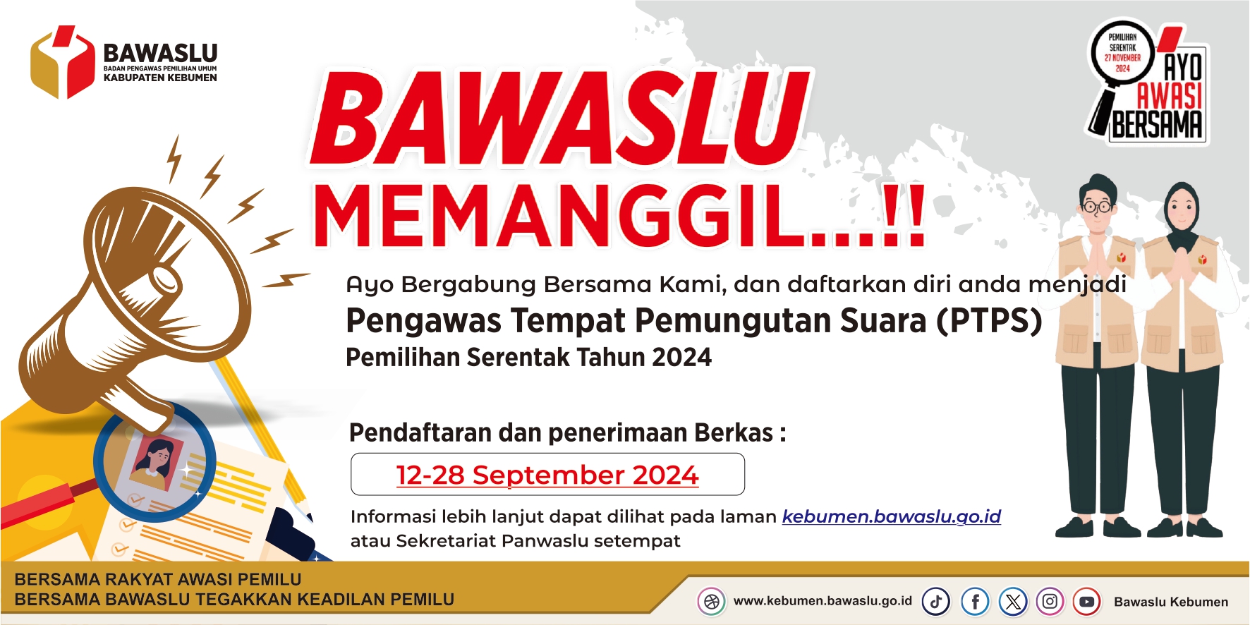 publikasi Dibuka Rekrutmen PTPS Kabupaten Kebumen di media sosial Bawaslu Kabupaten Kebumen