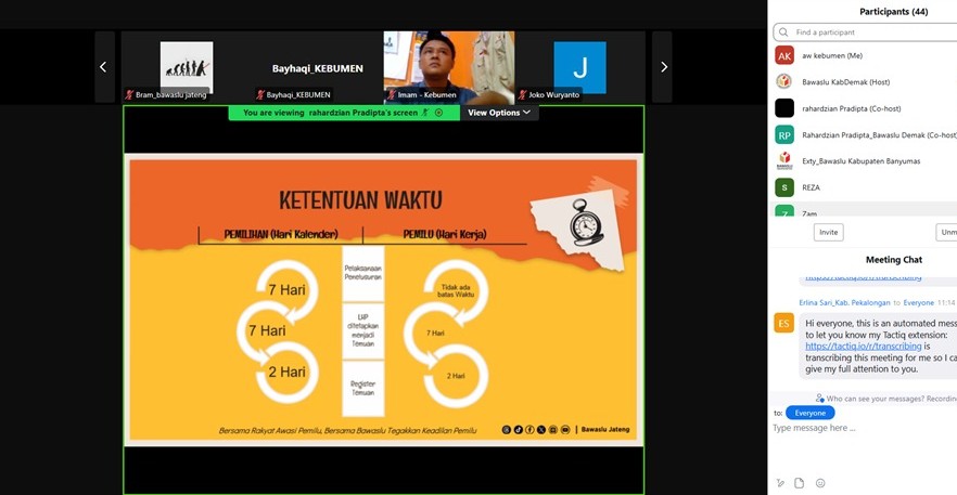 Bawaslu Kebumen Perdalam Strategi Investigasi Informasi Awal pada kegiatan Bimtek Penanganan Pelanggaran